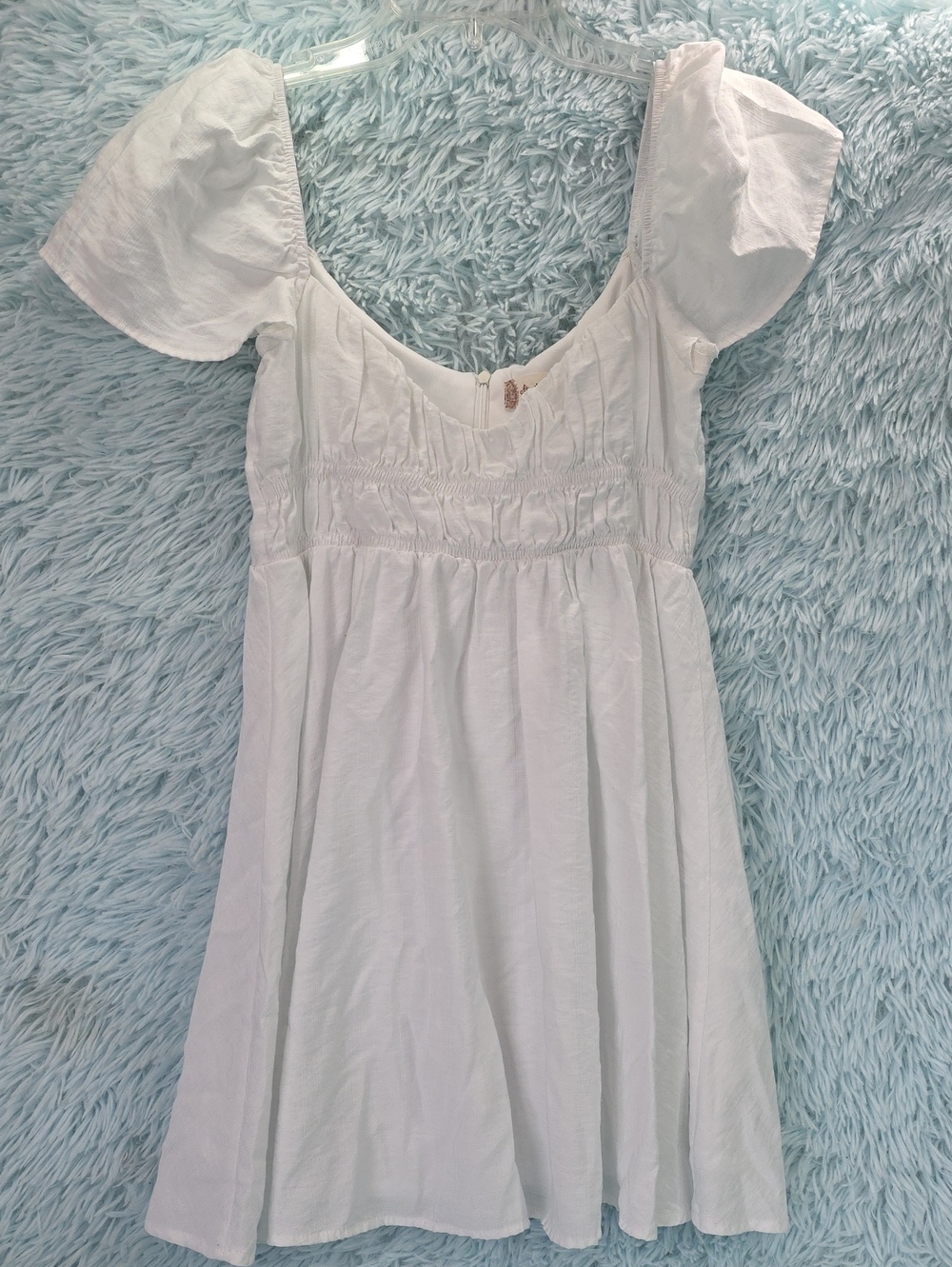 Altar'd State White Puff Sleeve Babydoll Mini Dress Empire Waist